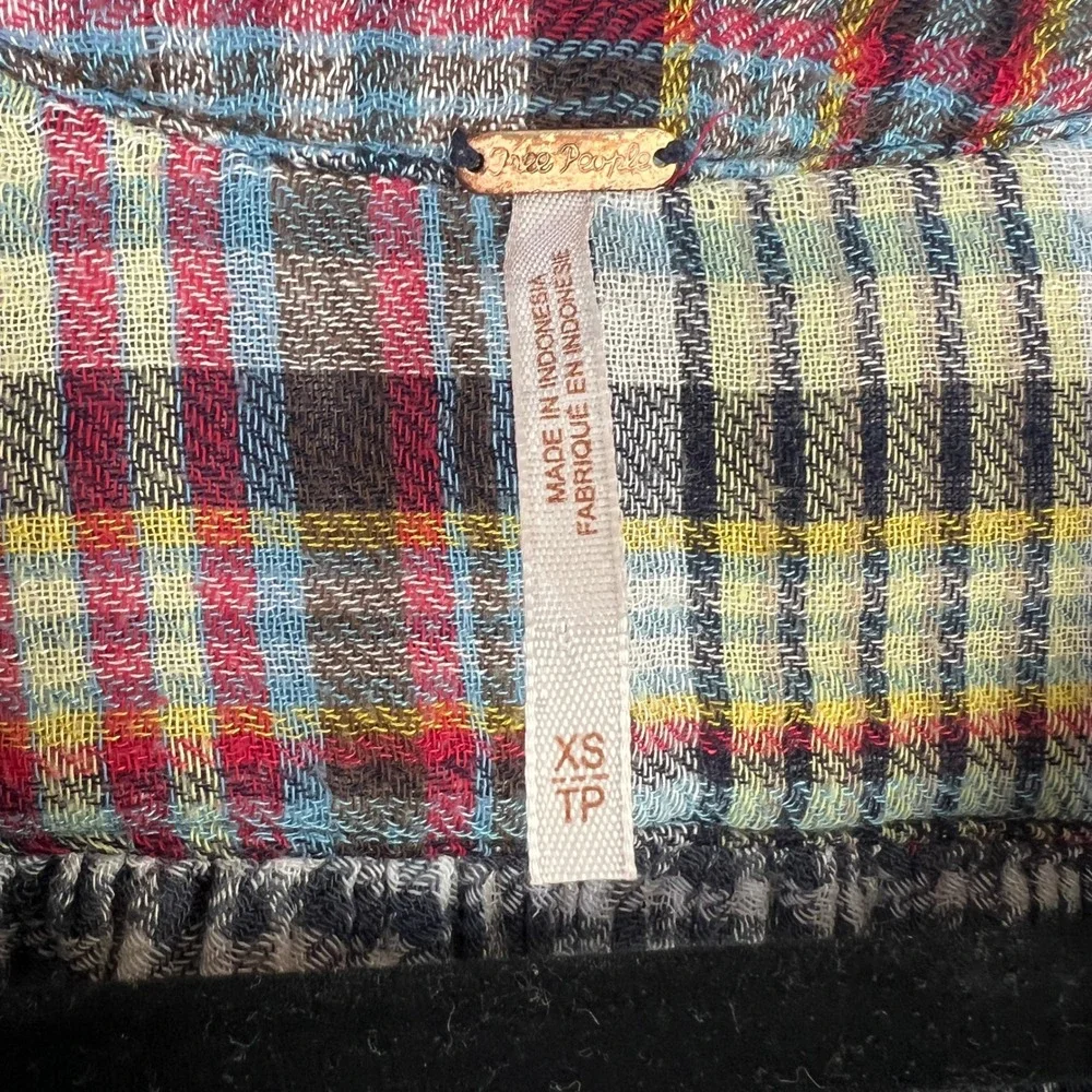 Free People Come On Over Plaid Button-down Swing Top Size XS‎ Oversized Raw Hem